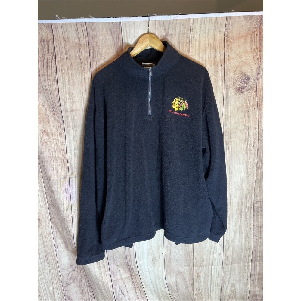 Chicago Blackhawks 1/4 Zip Fleece Pullover Mens Extra Large Black  Pullover NHL
